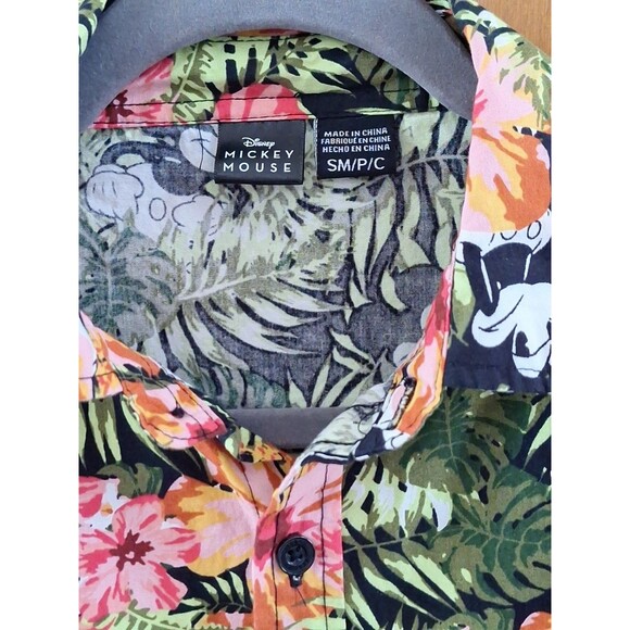 Mens Disney Mickey Mouse Tropical Floral Button Hawaiian Cotton Shirt Vacation S - Picture 3 of 12